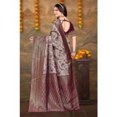 Om Shantam Sarees Kanjivaram Silk Woven Saree With Blouse Piece - Lavender ( Pack of 1 ) - Lavender