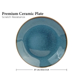 Handcrafted Reactive Glaze Ceramic Dinner Plates, 4 Pieces Serving for 4, Microwave and Dishwasher Safe, Bone-ash Free, Full Plate Set Crockery for Dining and Gifting, Greenish Blue