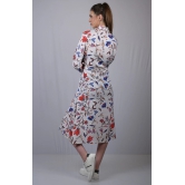 Cotton long shirt style dress for women dresses party wear collor neck Off White Floral Print Flared Long Dress with  Belt (OTLDRS1001)-White / XL