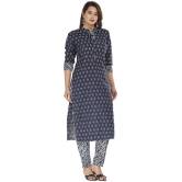 HIGHLIGHT FASHION EXPORT Navy Cotton Kurti With Pants - Stitched Suit Single - None