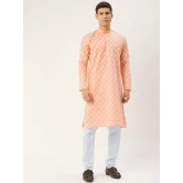 Jompers Mens Peach Cotton Floral printed kurta Only-XXL / Peach