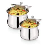 HOMETALES Stainless Steel Madrasi Handi Plain, Set Of 2, (650Ml, 1200Ml)