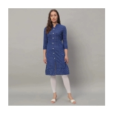 Glito Cotton Blend Checks Front Slit Womens Kurti - Blue ( Pack of 1 ) - None