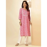 Vbuyz Cotton Printed Straight Womens Kurti - Pink ( Pack of 1 ) - None