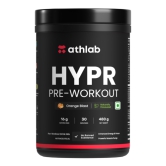 Athlab (by Nutrabay) HYPR Pre Workout | Naturally Flavoured & Sweetened with Monk Fruit | 200mg Natural Caffeine, 3000mg L-Arginine, 2000mg Beta Alanine, 2000mg Citrulline Malate - Orange Blast, 480g