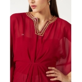 Pannkh - Red Georgette Womens Kaftan Kurti ( Pack of 1 ) - None