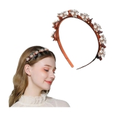 LYKAA Stylish Braided Double Layer Twist Plait Plastic Headband with Elegant Flower For Girls - 1Pcs - Brown