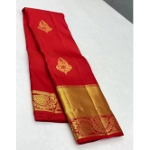 Om Shantam Sarees Jacquard Self Design Saree With Blouse Piece - Red ( Pack of 1 ) - Red