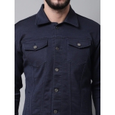 Rodamo Men Navy Blue Denim Cotton Jacket with Patchwork