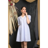 OWO THE LABEL Cotton Dress For Women V-Neck Light Blue Frock Style Dress (OTL-DRS1082)-Blue / XXL