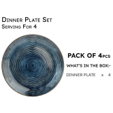 Handcrafted Reactive Glaze Ceramic Dinner Plates, 4 Pieces Serving for 4, Microwave and Dishwasher Safe, Bone-ash Free, Full Plate Set Crockery for Dining and Gifting, Reactive Blue