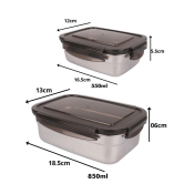 Femora Lunch Box High Steel Rectangle Heavy Duty Airtight Leakproof Unbreakable Storage Container with Lock Lid Lunch Box for Office-College-School, Lunch Box - 550 ml/gm,850 ml/gm, Set of 2