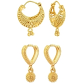 VIVASTRI Golden Chandbalis Earrings ( Pack of 2 ) - Golden