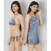 NIVCY - Light Grey Satin Women's Nightwear Nighty & Night Gowns ( Pack of 2 ) - XL