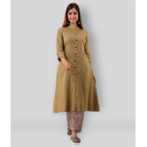 MAUKA - Khaki Rayon Womens Front Slit Kurti ( Pack of 1 ) - XS