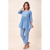 SVARCHI Cotton Printed Anarkali Womens Kurti - Blue ( Pack of 1 ) - None