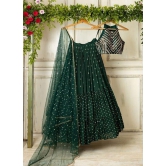 Dark Green Georgette Sequence Ruffle Style Lehenga Choli