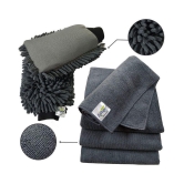 SOFTSPUN Microfiber Chenille & Single-Side Gloves 1700 GSM  with Towel 340 GSM, 6 Piece Combo Grey, Multi-Purpose Super Absorbent and Perfect Wash Clean with Lint-Scratch Free Car, Dusting!