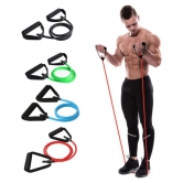 Single Toning Resistance Tube Pull Rope Exercise Band for Stretching, Workout, Home Gym and Toning with Grip D Shaped Foam Handles for Men and Women - Multi Color