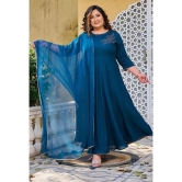 PrettyPlus by Desinoor.com Rayon Embellished Anarkali Womens Kurti with Dupatta - Teal ( Pack of 1 ) - None