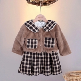 Girls warm co-ord set with checks design-Brown / 3-4 years /100