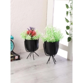 Black Metal Planter with Stand (Set of 2)-Black