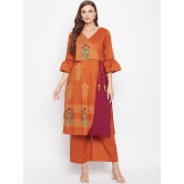 Women Rust & Maroon Floral Printed Angrakha Pure Cotton Kurta With Palazzos