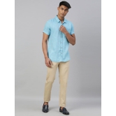 Men Blue Hemp Casual Half Sleeve Shirt