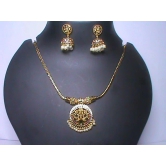 Traditional Indian Gold Plated Laxmi Pendant Set with Earrings