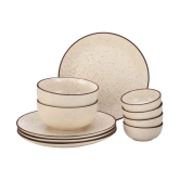 Handcrafted Stoneware Ceramic Dinner Set, 10 Pieces Dish Set Serving for 4, Microwave and Dishwasher Safe, Bone-ash Free, Crockery Set for Dining and Gifting, Beige Speckled