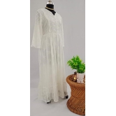 NV92088/D001-D004-Graceful Simplicity: Forkful Sleeve Full-Length Pure Cotton White Dress