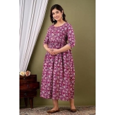 KASHVI Creation Women's Cotton Floral Printed Anarkali Maternity Breast Feeding Kurti-Pink