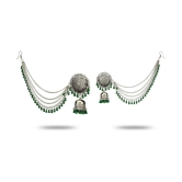 YouBella Stylish Latest Design Combo Of Earrings And Maang Tikka Jewellery Silver Plated  Jhumki Earrings for Women (Green) (YBEAR_32664) - Green