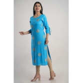 MAUKA - Blue Rayon Women's Straight Kurti ( Pack of 1 ) - None