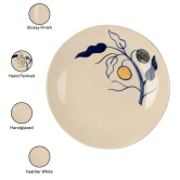 Bodhi House Handpainted Stoneware Ceramic Dinner Set, 8 Pieces Serving for 4, Microwave and Dishwasher Safe, Bone-ash Free, Crockery Set for Dining and Gifting, Feather White