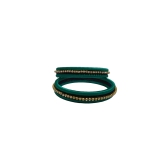 Green Silk Thread Bangle Set with Rhinestone and Black Beads