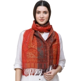 Mars-Red Reversible Jamawar Scarf from Amritsar with Woven Paisleys