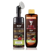 WOW Skin Science Apple Cider Vinegar Foaming Face Wash Save Earth Combo Pack- Consist of Foaming Face Wash with Built-In Brush & Refill Pack - No Parabens, Sulphate, Silicones & Color - Net 