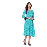 haya fashion - Blue Rayon Women''s Flared Kurti ( Pack of 1 ) - XL