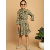 MINI & MING Girls Floral Printed Band Collar Bell Sleeve Ruffled Fit & Flare Dress