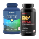 GNC Triple Strength Fish Oil- 60 Softgels & GNC Mega Men Multivitamin for Men 50+ -120 Tablets (Combo)