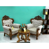 Wooden Hand Carved Glamor Sofa Set With End Table (Set of 3)-Brown