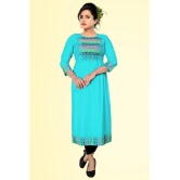 haya fashion - Light Blue Rayon Women's Straight Kurti ( Pack of 1 ) - None