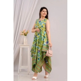 Frionkandy Cotton Printed Ankle Length Womens Asymmetric Dress - Green ( Pack of 1 ) - None