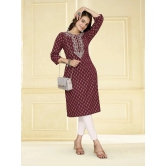 Rangita Women Cotton Maroon Embroidered Calf Length Straight Kurti - None