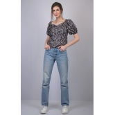 Black Floral Printed V-Neck Puff Sleeve Top (OTL-TPS1011)-Black / M