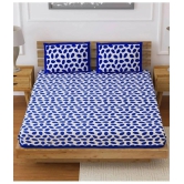 Frionkandy Cotton Queen Bed Sheet with Two Pillow Covers - Blue - Blue