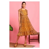 Janasya Poly Georgette Yellow Fit And Flare Dress - - XS