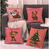 Indigifts Christmas Decorations for House Holiday Fun with Cute Christmas Characters Pink Set of 4 Cushion Cover 16x16 inches - Christmas Cushion, Xmas Decorations, Christmas Gifts