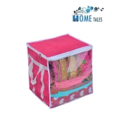 HOMETALES Non-Woven Saree Cover / Cloth Storage & Organizer with Transparent Window (Large, Pink)